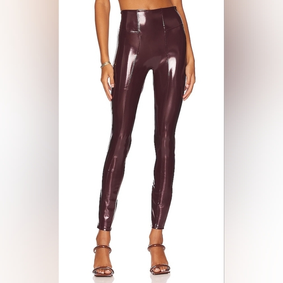 Spanx Faux Patent Leather Leggings Ruby Red NWT M Medium